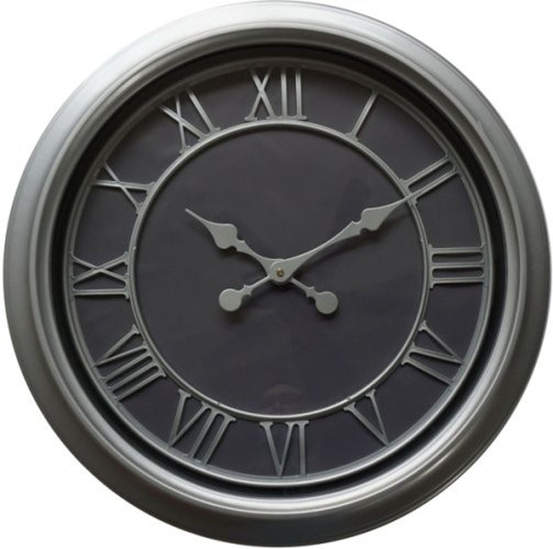 Bloomsbury silver wall clock with charcoal face and Roman numerals