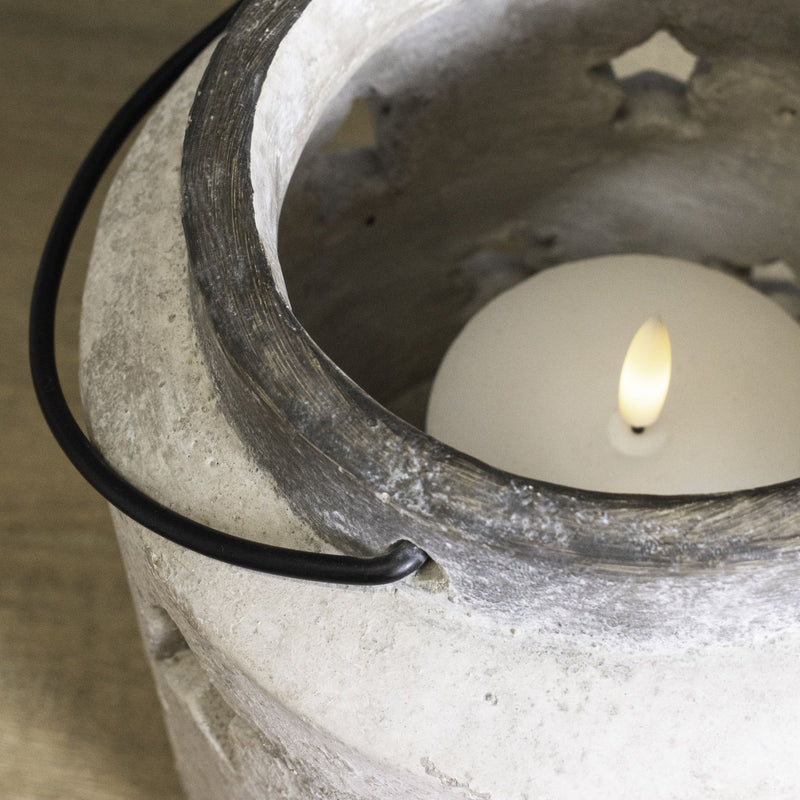 Looking into the lantern with a candle lit inside