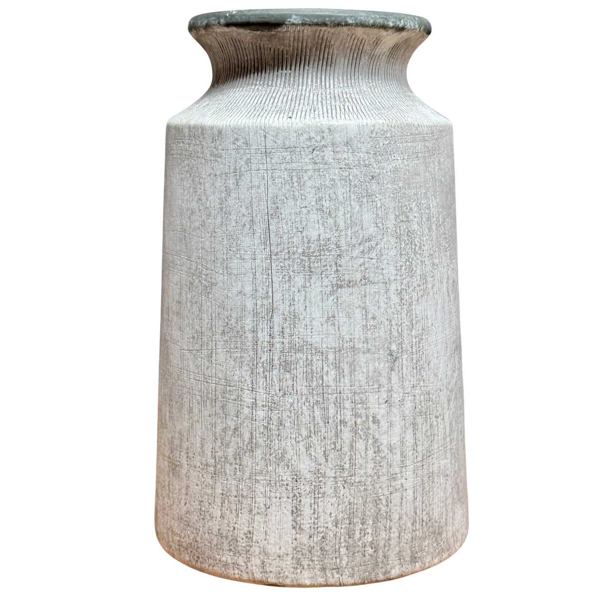 Bloomville pale stone-effect ceramic urn vase, front view