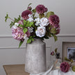 Bloomville vase filled with dahlias and hydrangeas