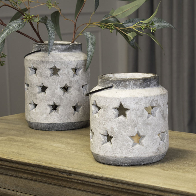 Star lantern shown with a larger size on a sideboard, larger size sold separately