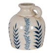 Blue Flora ceramic jug vase with blue leaf pattern, front view