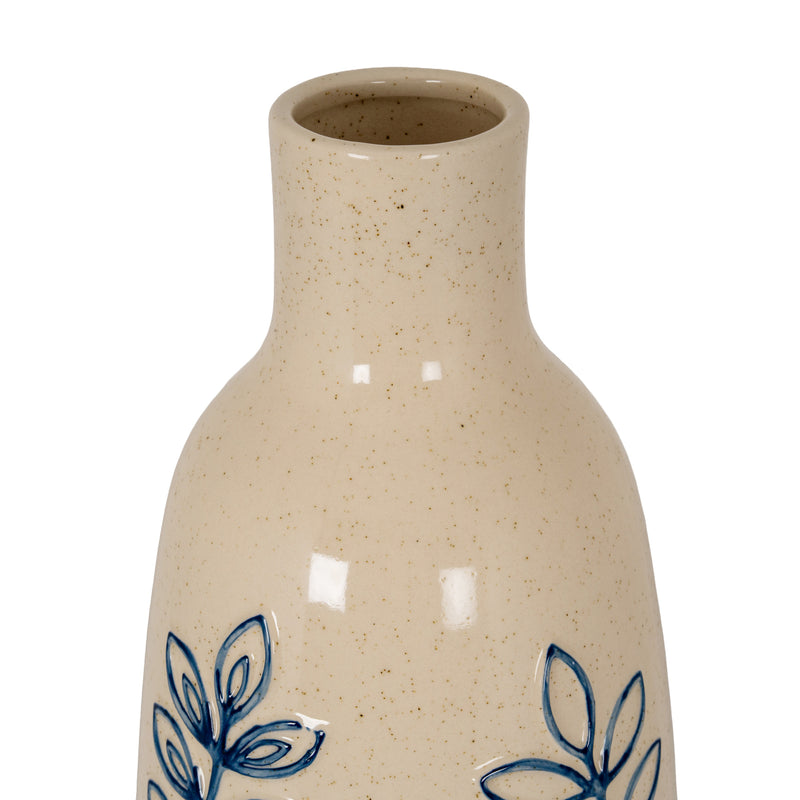 Close-up of the bottle vase's slim neck and speckled glaze