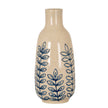Blue Leaf large cream ceramic bottle vase, front view
