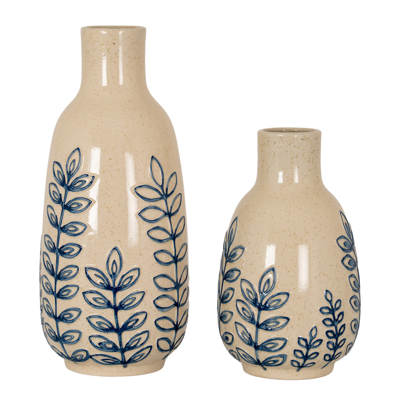 Blue Leaf large bottle vase shown with a smaller vase sold separately