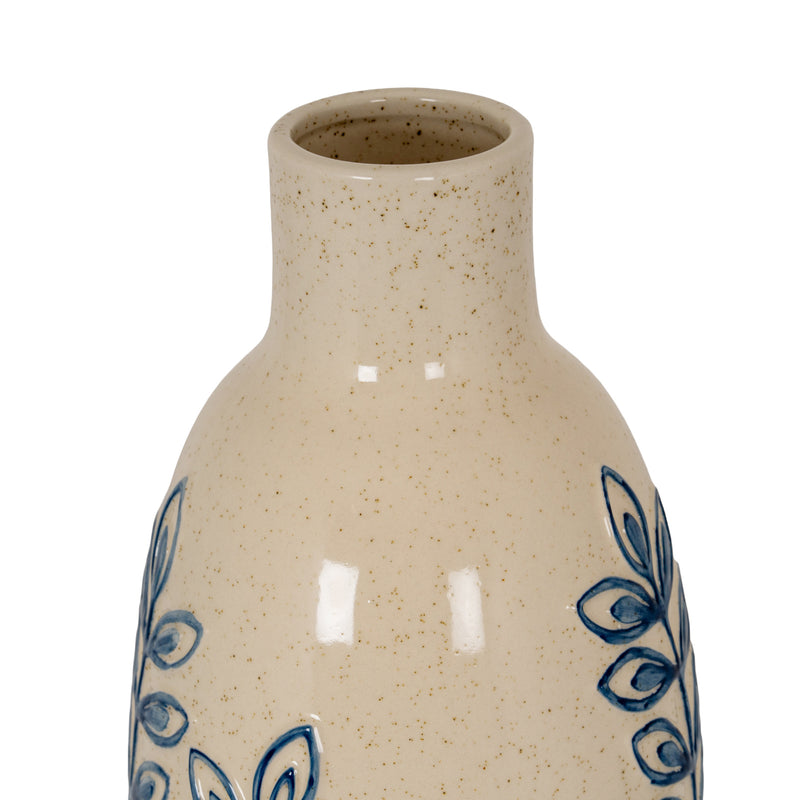 Close-up of the narrow neck and speckled cream glaze