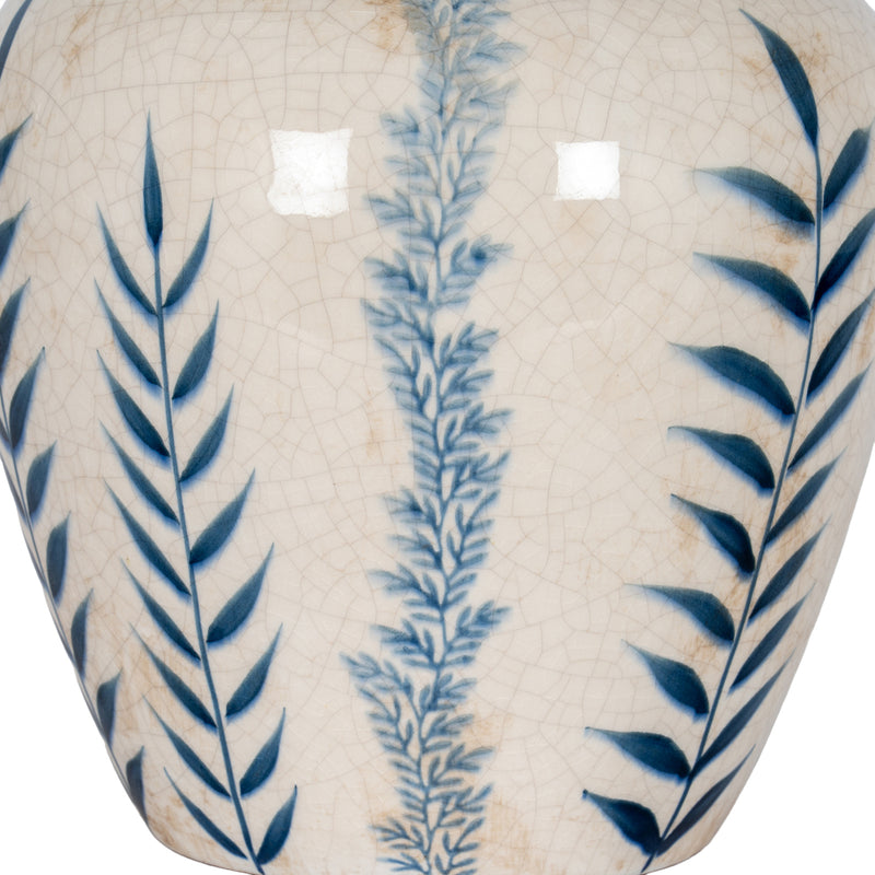 Close-up of the blue leaf sprig decoration