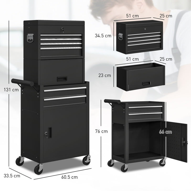 Three-Part Locking Steel Tool Chest on Wheels – Black – image 3 of 9