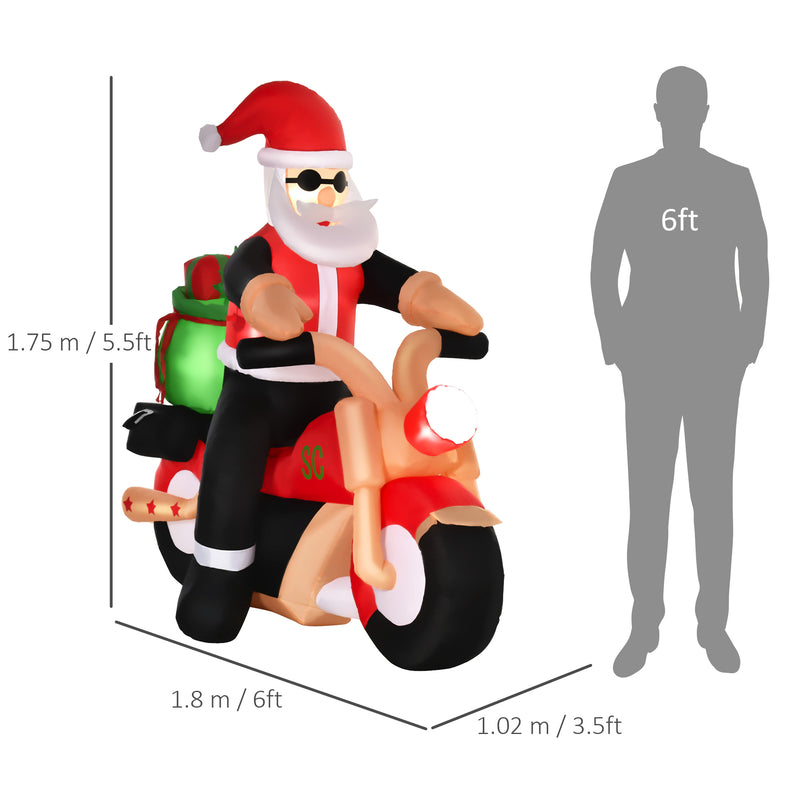 Size diagram of the 5.5ft Santa on motorcycle Christmas inflatable