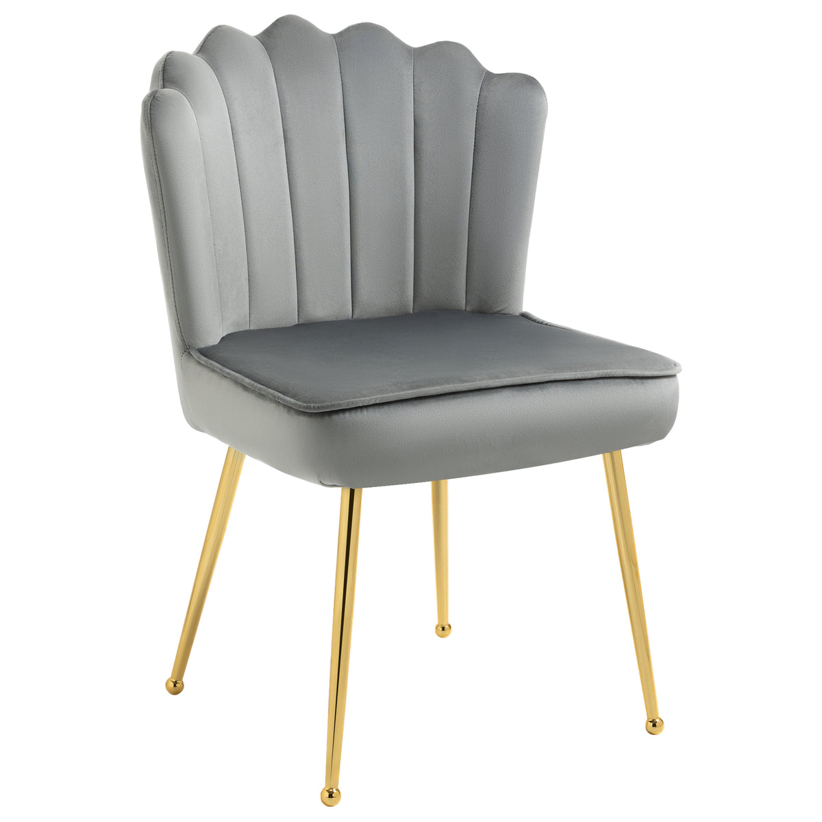 Velvet Shell Accent Chair with Gold-Tone Legs – Grey