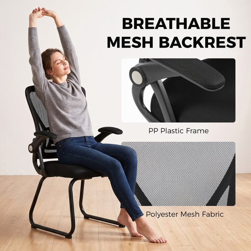 HOMCOM Office Chair, Ergonomic Desk Chair No Wheels with Mesh Backrest and Steel Legs for Home Conference Room, Black – view 4