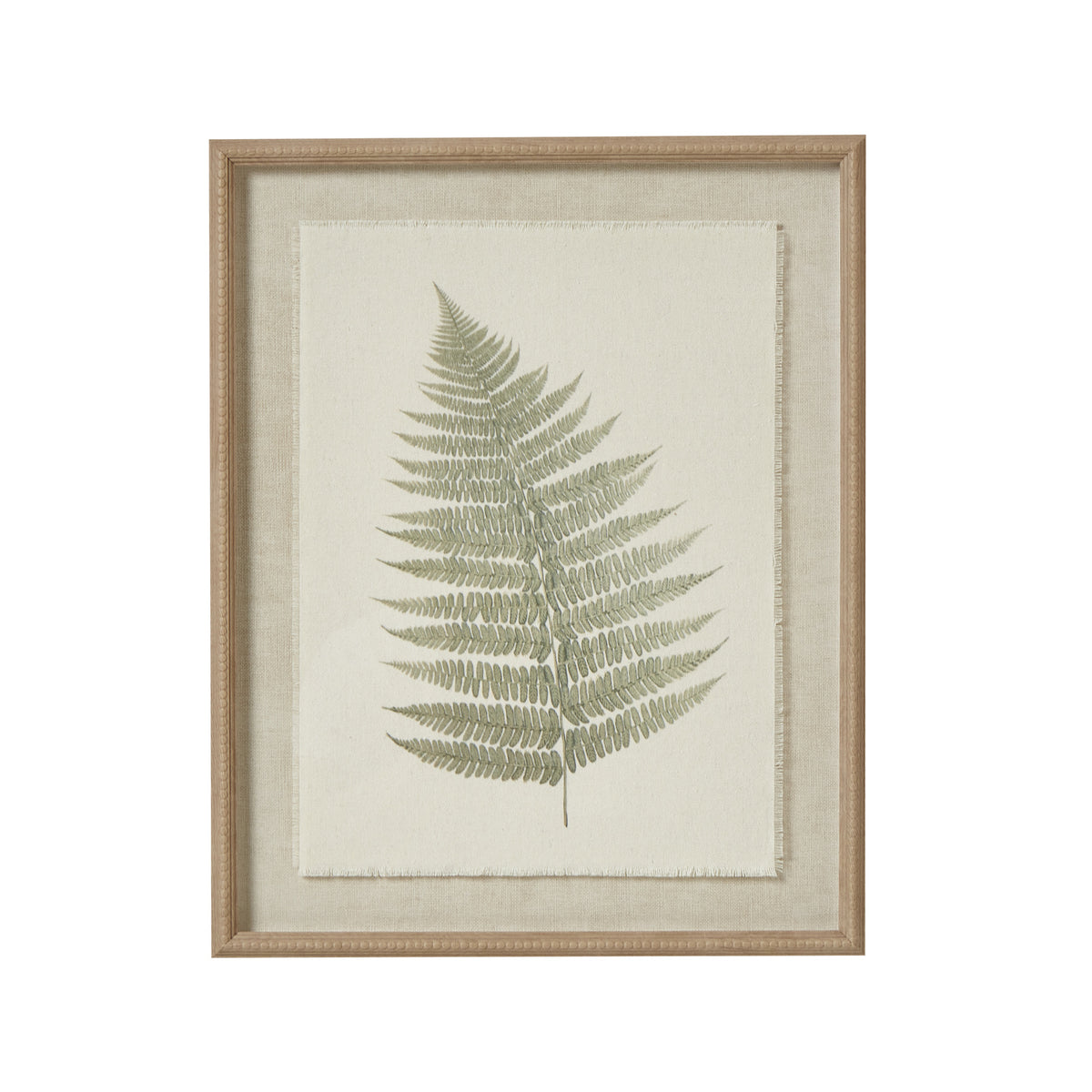 Bracken botanical art in a beaded wood frame, front view