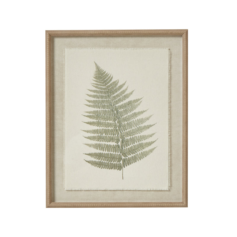 Bracken botanical art in a beaded wood frame, front view