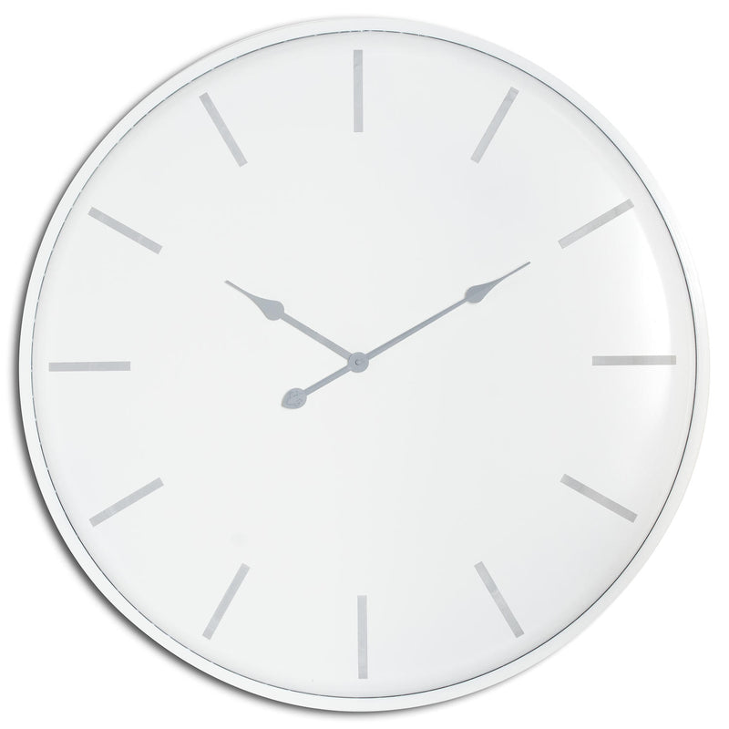 Brandon large white metal wall clock with grey baton markers