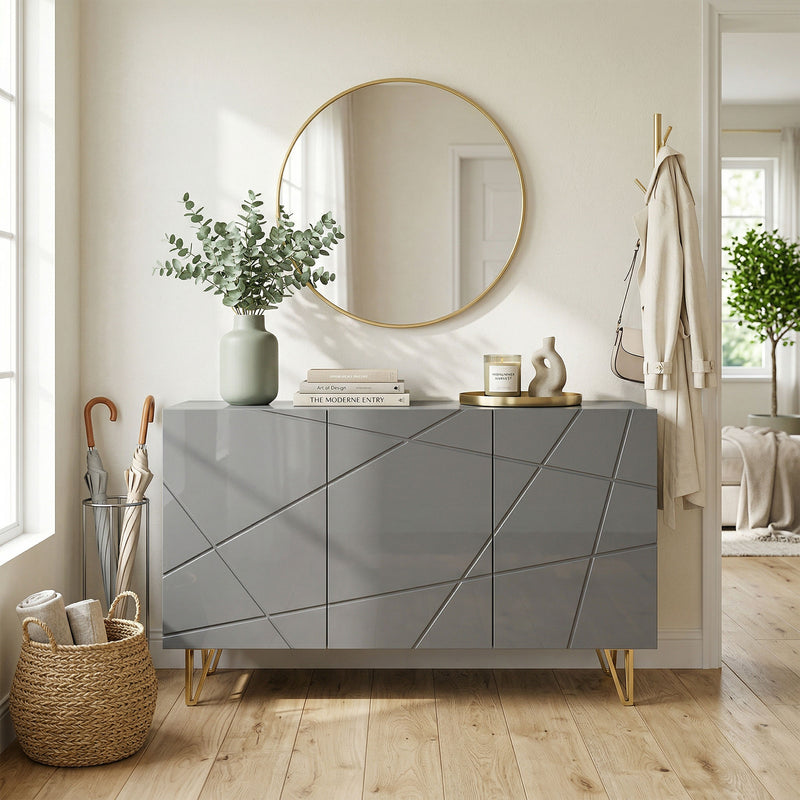 HOMCOM Modern Luxe High Gloss Sideboard, with Hairpin Legs, Grey – view 9