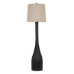 Brompton black floor lamp with grey linen shade, front view