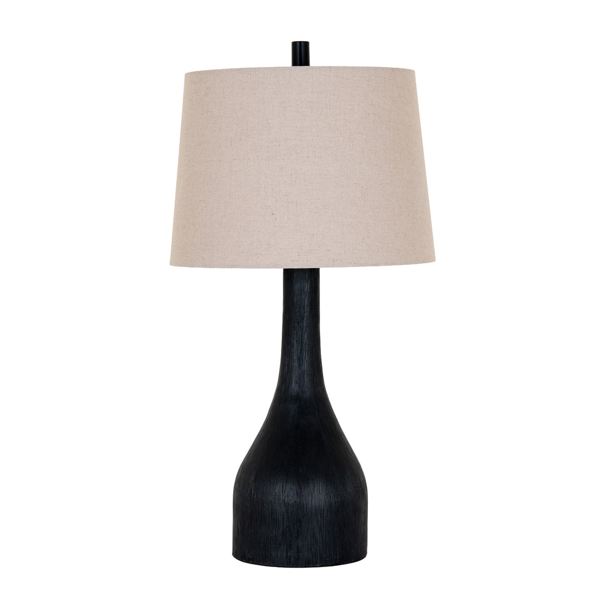 Brompton black bottle table lamp with grey linen shade