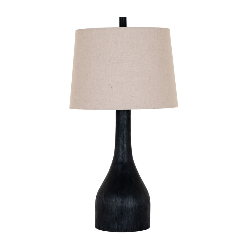 Brompton black bottle table lamp with grey linen shade