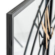 Edge of a black-framed mirrored panel