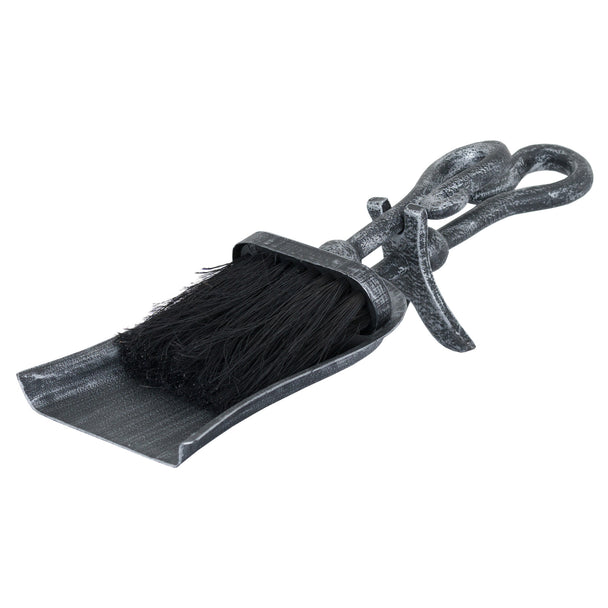 Brushed steel crook-top hearth tidy set, side view