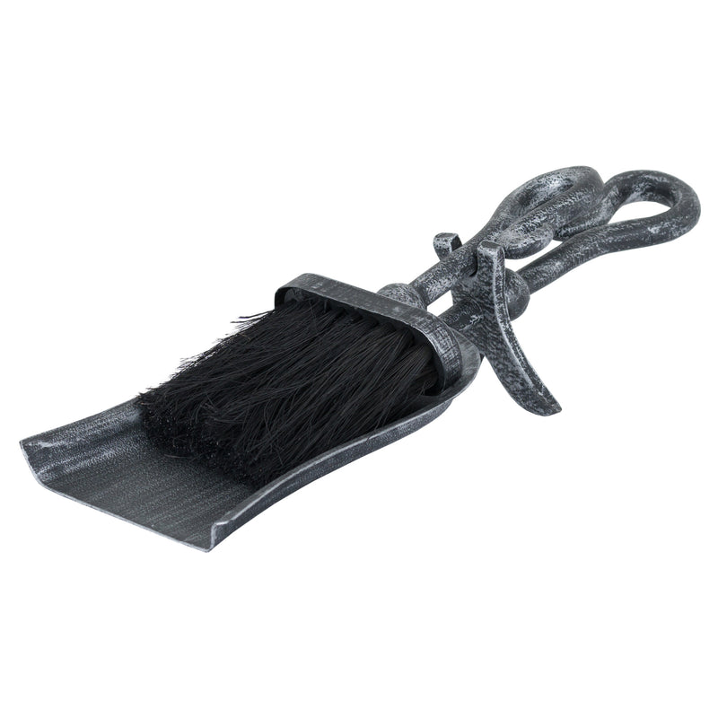 Brushed steel crook-top hearth tidy set, side view