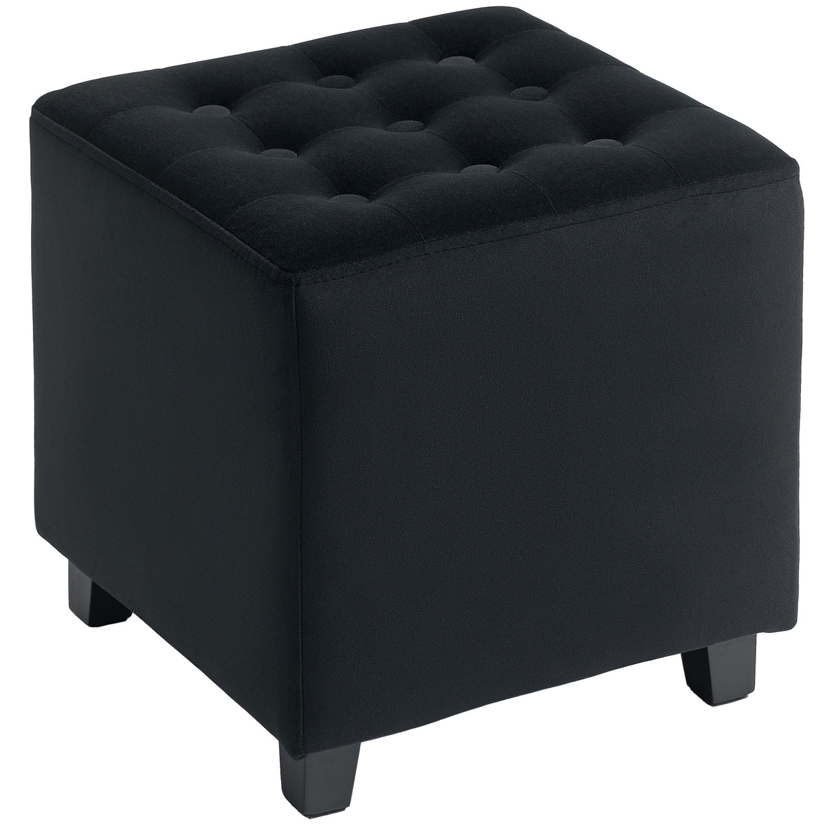 35 cm Tufted Velvet Square Ottoman – Charcoal Grey