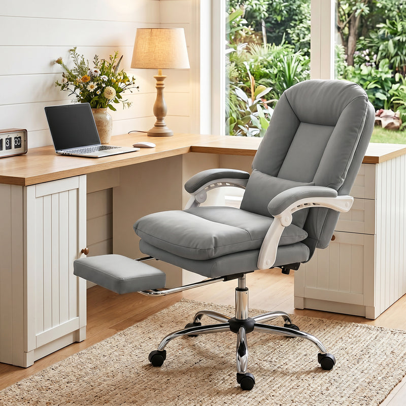 HOMCOM Ergonomic Executive Office Chair, Reclining Desk Chair with Lumbar Support, Footrest, Plush Thick Cushion, Grey – view 9