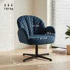 Swivel Accent Chair, Shell-Shaped Armchair with Spring Cushion, Metal Base, Dark Blue