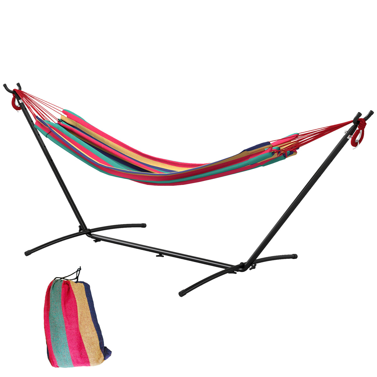 Outsunny 298 x 117cm Hammock with Stand Camping Hammock with Portable Carrying Bag, Adjustable Height, 120kg Load