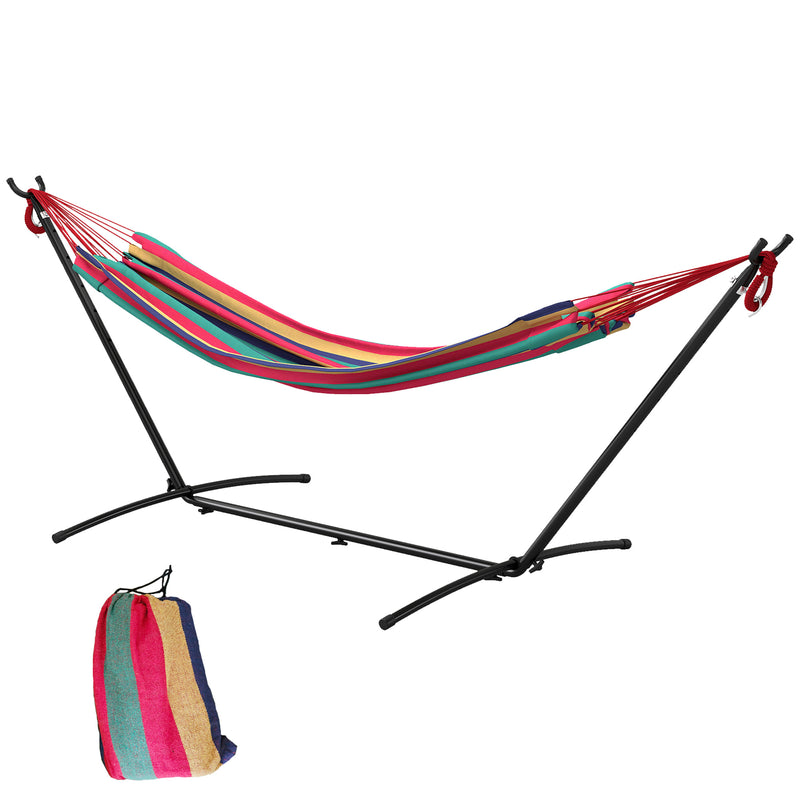 Outsunny 298 x 117cm Hammock with Stand Camping Hammock with Portable Carrying Bag, Adjustable Height, 120kg Load