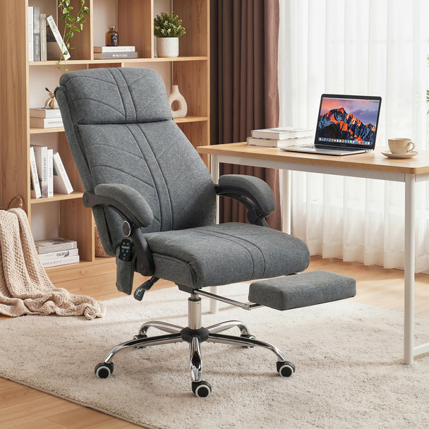 Vinsetto High Back Vibration Massage Office Chair with Footrest, Heated, Grey – view 2