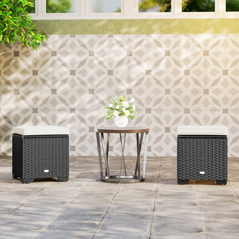 Outsunny Set of 2 Rattan Storage Ottoman, Outdoor Footstool with Removable Cushions, Garden Storage Seat for Balcony – view 10