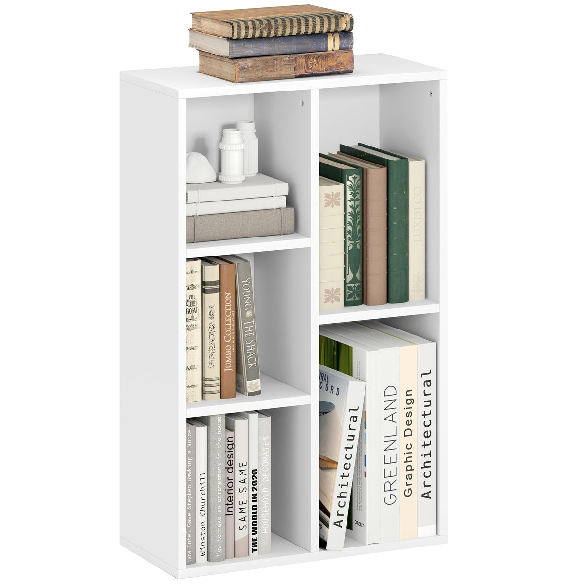 2-Tier Modular Bookshelf with Open Compartments – White