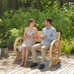 Outsunny Fir Wood 2-Seater Outdoor Garden Wagon Wheel Bench, Natural Wood Finish – view 7