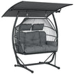 Outsunny Double Hanging Egg Chair with Canopy, Rattan Garden Egg Swing Chair with Cushion, Stand for Indoor Outdoor
