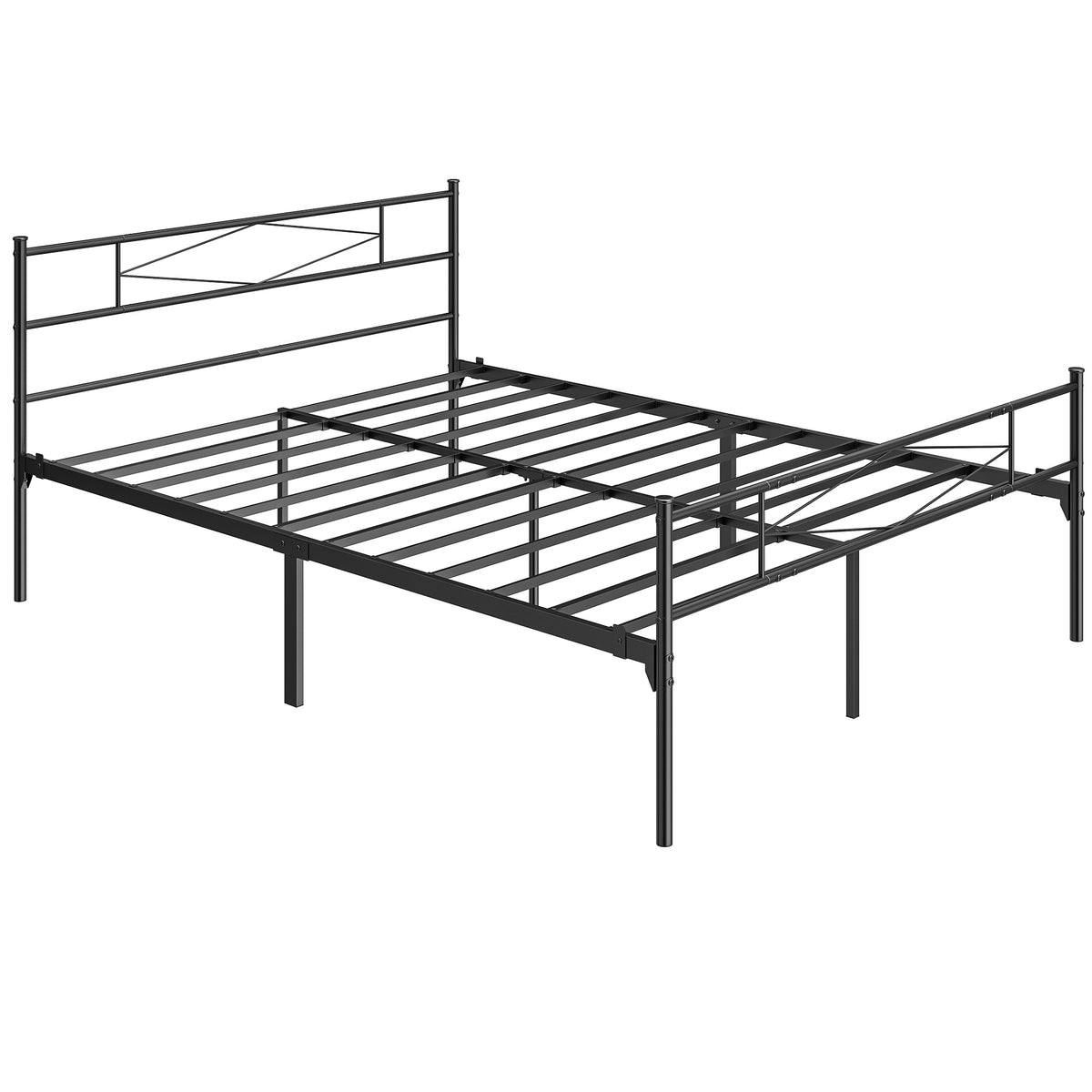 Black 5ft king metal bed frame with diamond-pattern headboard and footboard