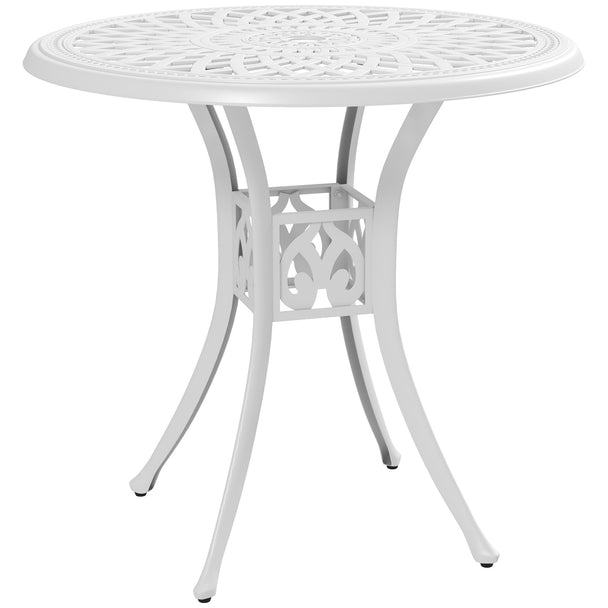White Ø78 cm round cast aluminium garden bistro table with cut-out top and parasol hole