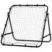 Black football rebounder net with steel frame, elastic cords and adjustable angle