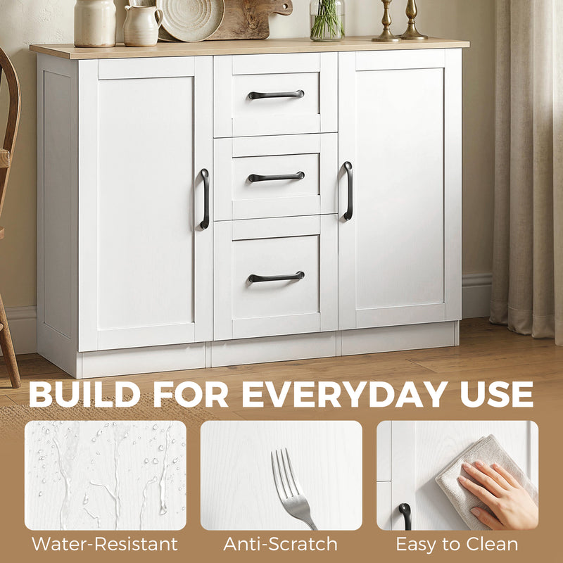 HOMCOM Sideboard Storage Cabinet, Modern 110 cm Buffet Storage Cabinet with 3 Drawers and 2 Soft Close Doors, White – view 6
