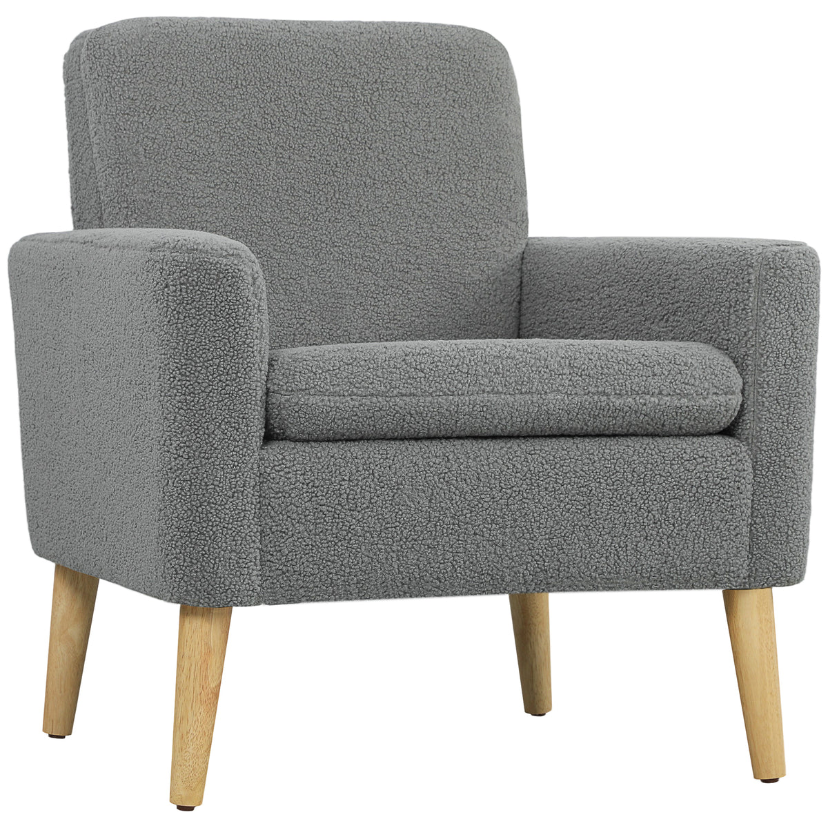 Teddy Fleece Accent Armchair with Wood Legs – Grey