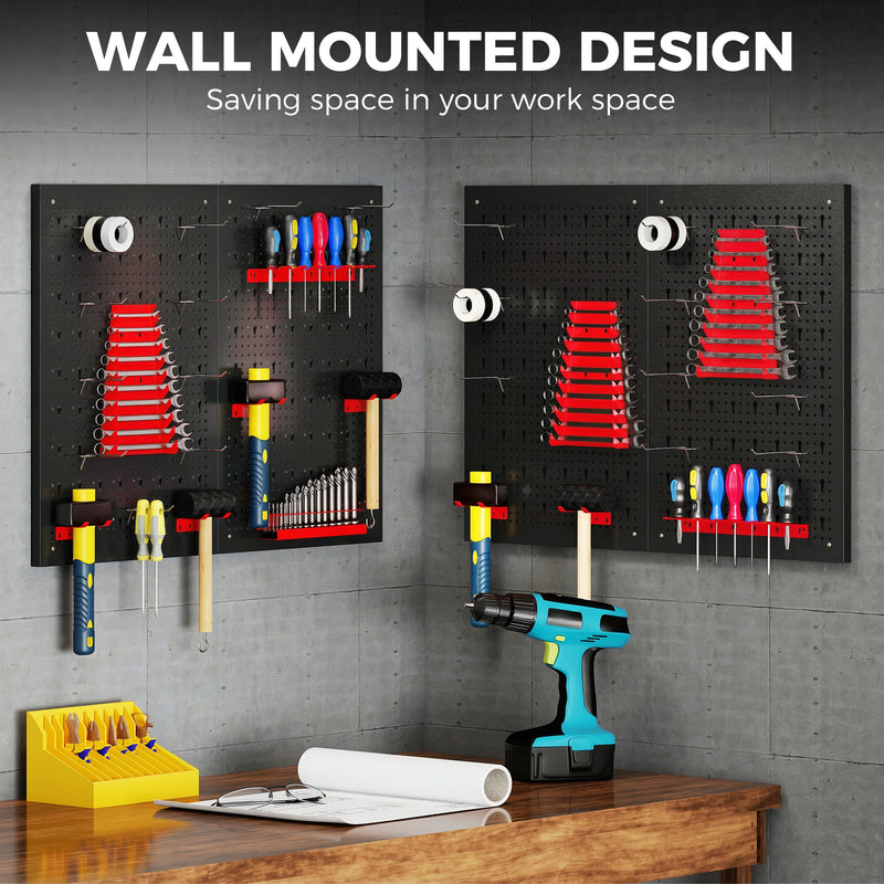 38-Piece Wall-Mounted Tool Pegboard Set with 4 Panels – Black/Red – image 6 of 9