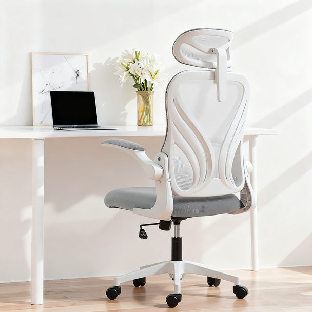 HOMCOM Ergonomic Office Chair with Foldable Backrest, 2D Headrest - Light Grey – view 2