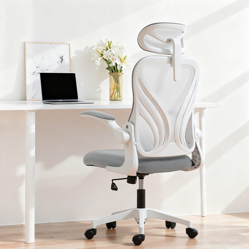 HOMCOM Ergonomic Office Chair with Foldable Backrest, 2D Headrest - Light Grey – view 2