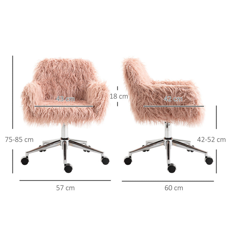 Vinsetto Faux Fur Desk Chair, Rolling Swivel Makeup Chair with Adjustable Height, Armrets for Home Office, Bedroom, Pink – view 3
