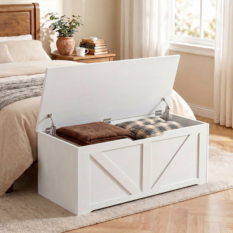 HOMCOM 127L Home Storage Box, with Safety Hinges - White Wood-Effect – view 2