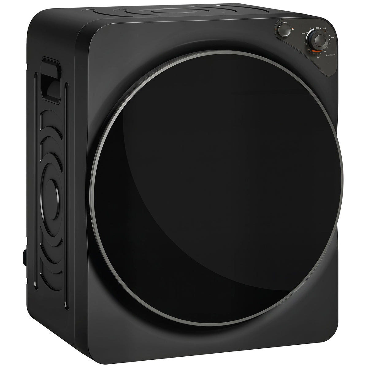 Black 5 kg compact vented tumble dryer with five drying modes and stainless steel drum