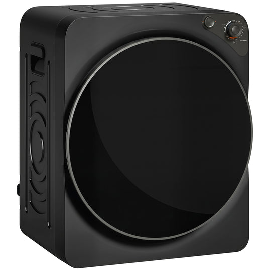 Black 5 kg compact vented tumble dryer with five drying modes and stainless steel drum