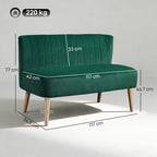 117cm Loveseat Sofa Upholstered Small 2 Seater Sofa  with Thick Padded Seat and Rubber Wood Legs, Dark Green