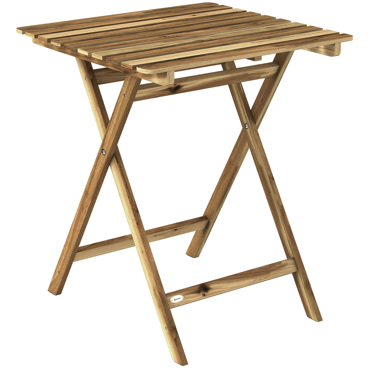 Folding solid acacia wood garden table in natural finish, 62 x 60 cm
