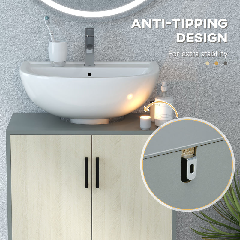 Grey and oak under sink cabinet – image 6